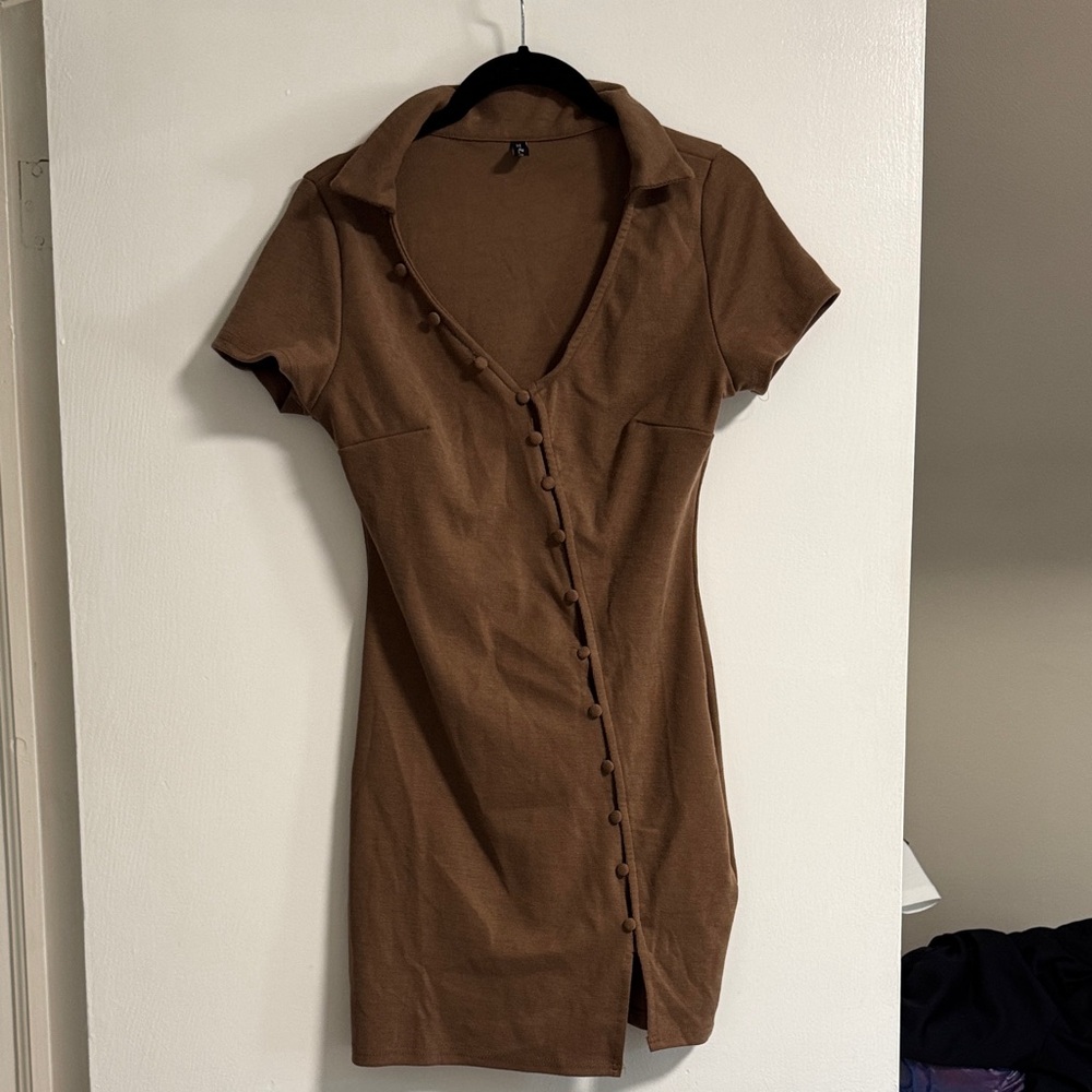 Zaful Brown Button-Up Mini Dress